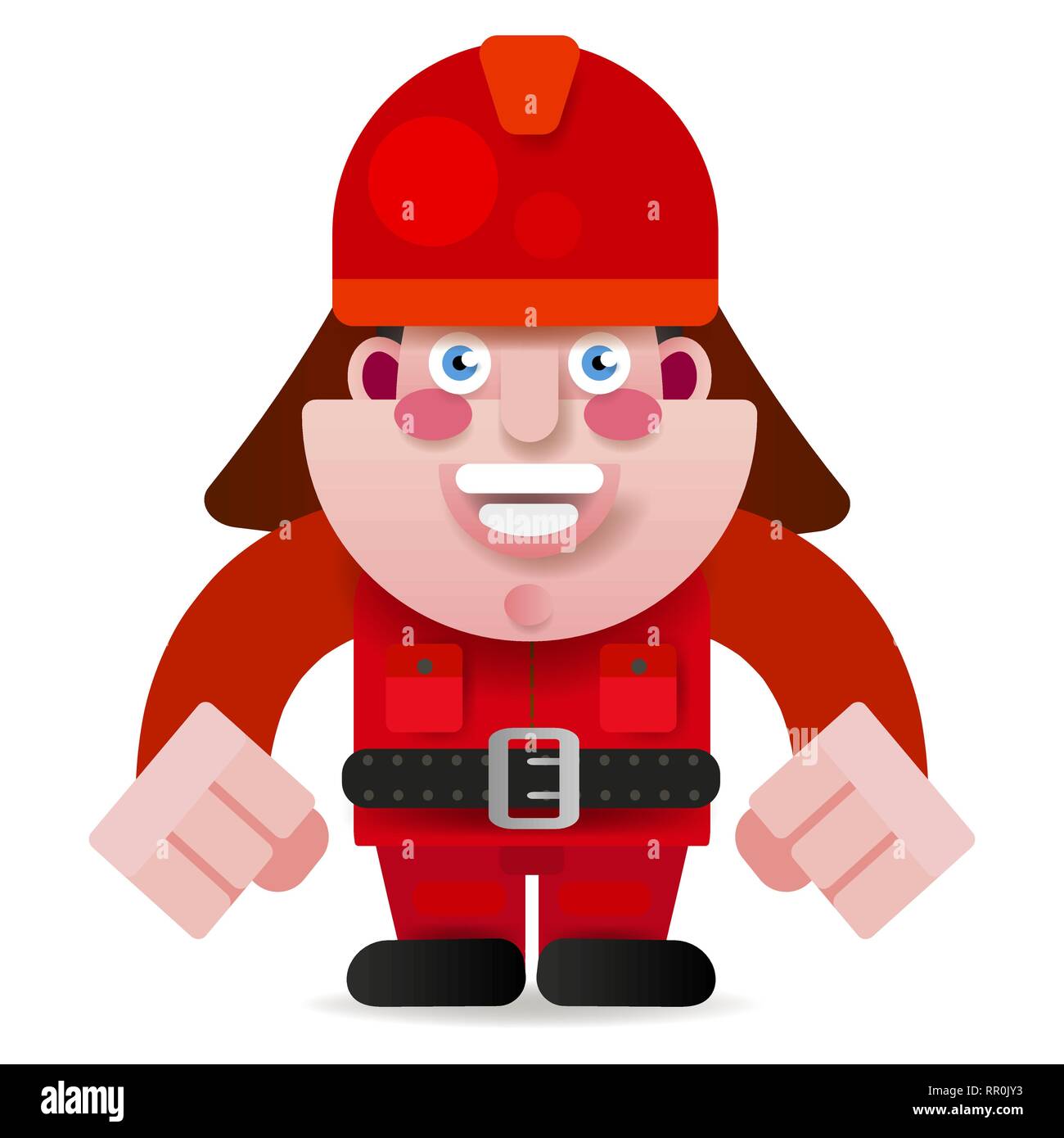 Firefighter Ready To Get Started Vector Illustration On White Background. Stock Vector