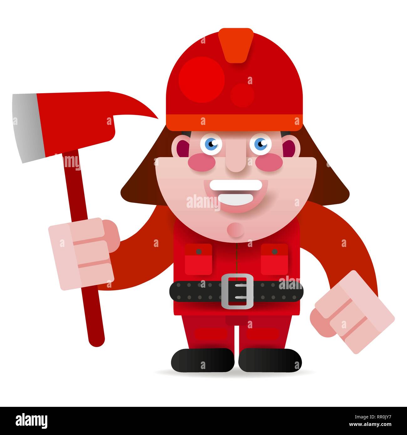 Firefighter Ready To Get Started Vector Illustration On White Background. Stock Vector