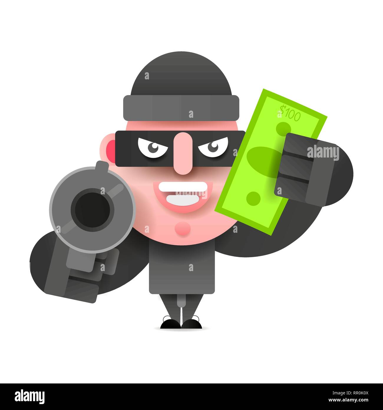 Thief With A Bag Of Money Running From Prosecution. Vector Illustration On White Background. Stock Vector