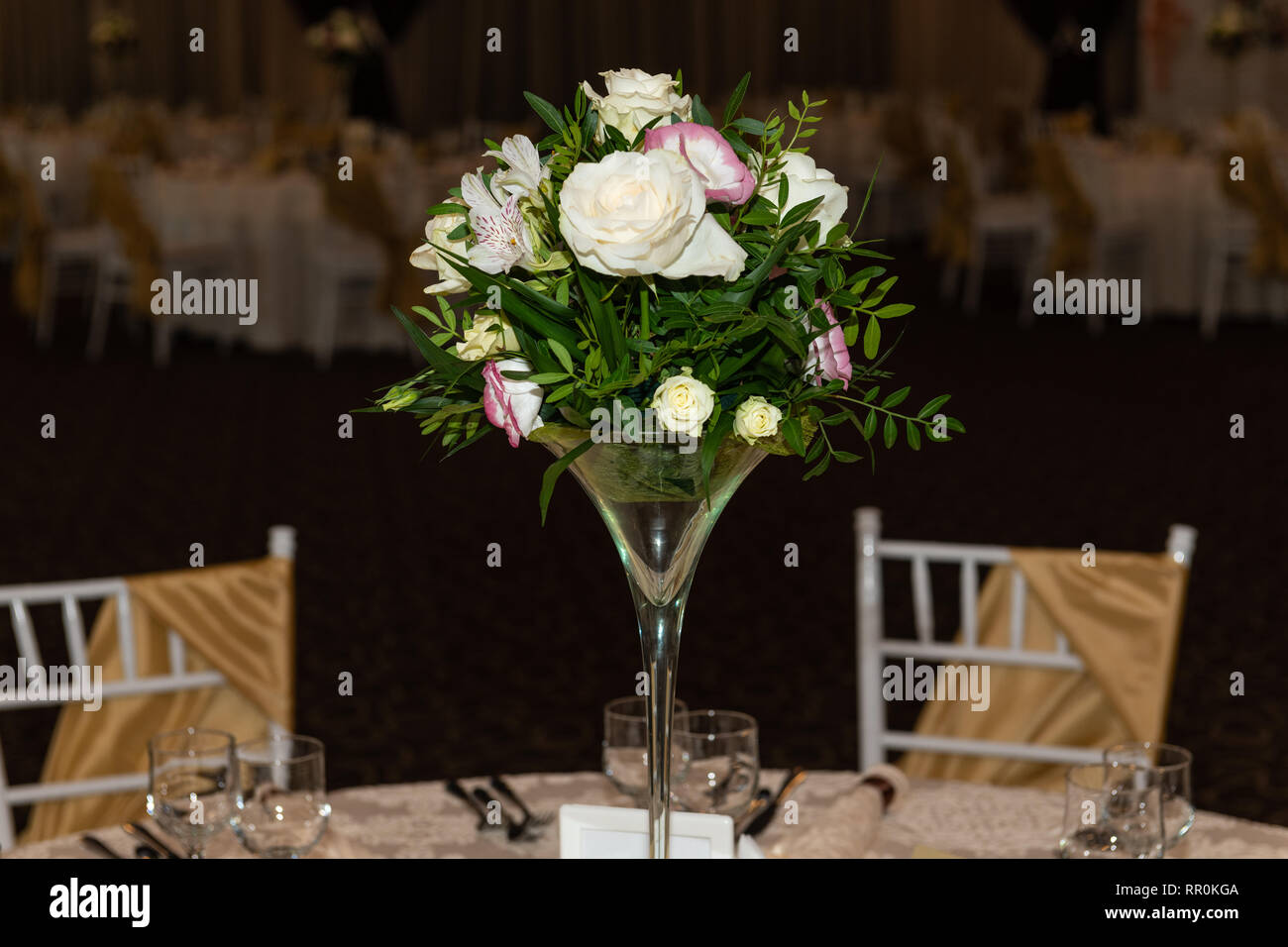 Floral Centerpiece At Luxury Elegant Wedding Reception Table