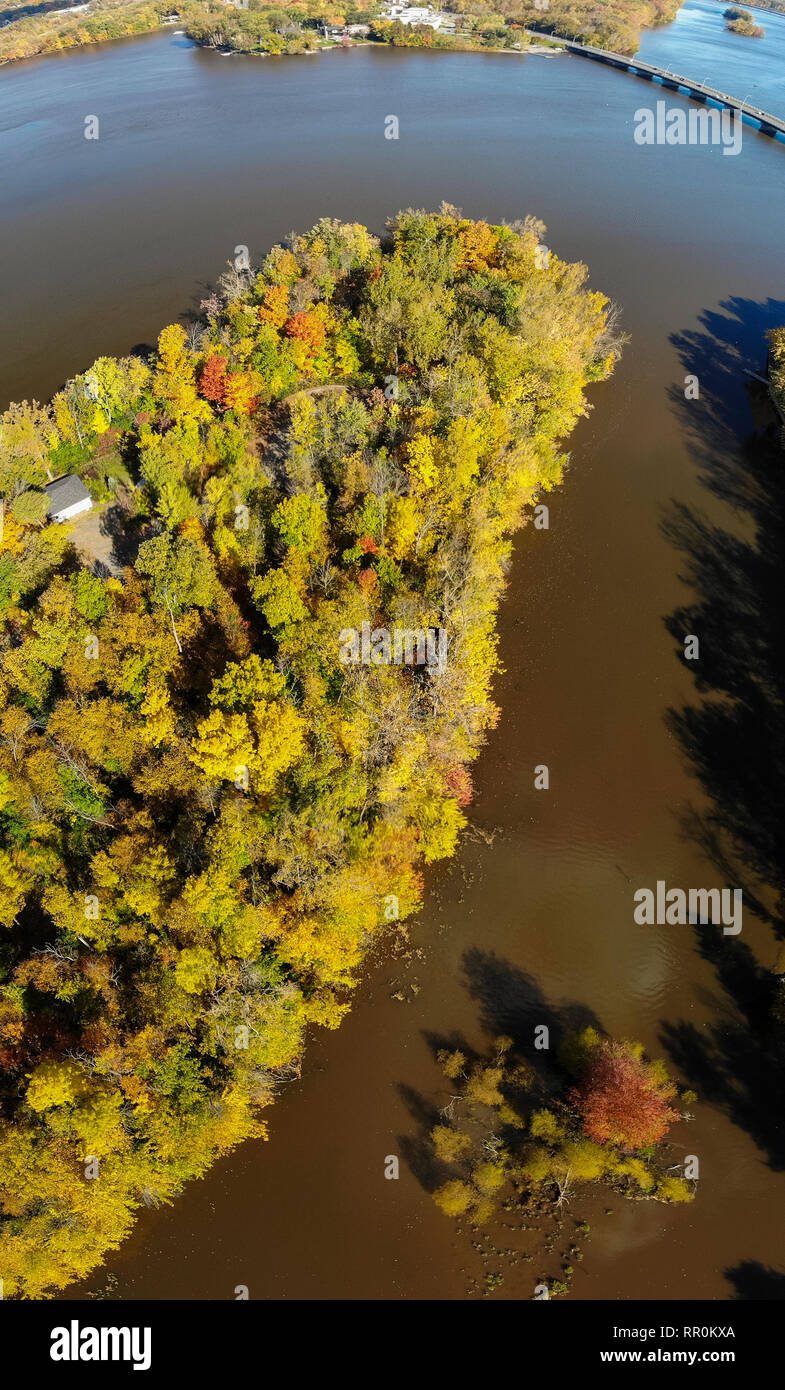 Canadian autumn, Rivière-des-Mille-Îles, Quebec, Canada, aerial view Stock Photo