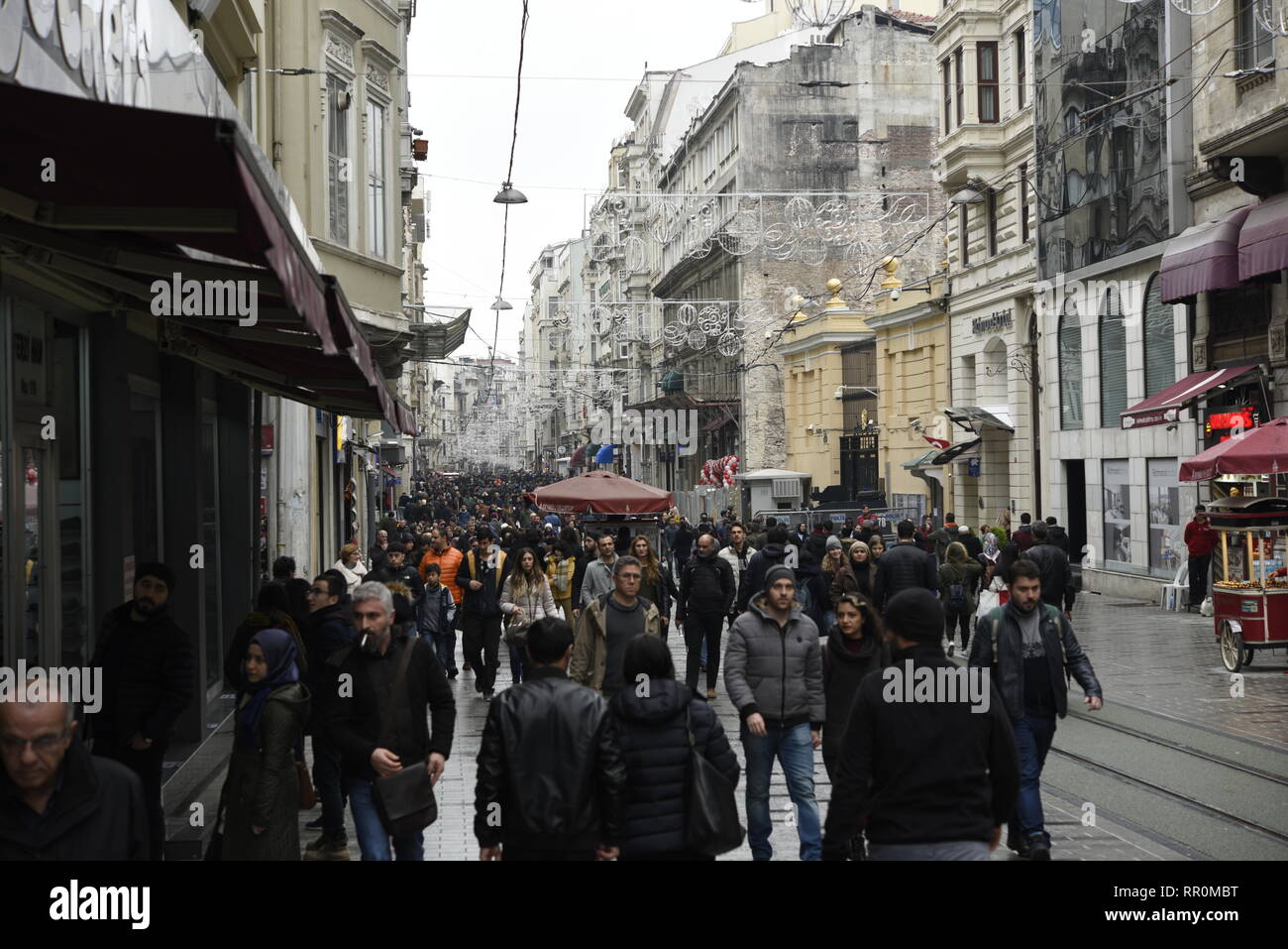 People crowded in Istiklal street in Istanbul, Turkey Stock Photo