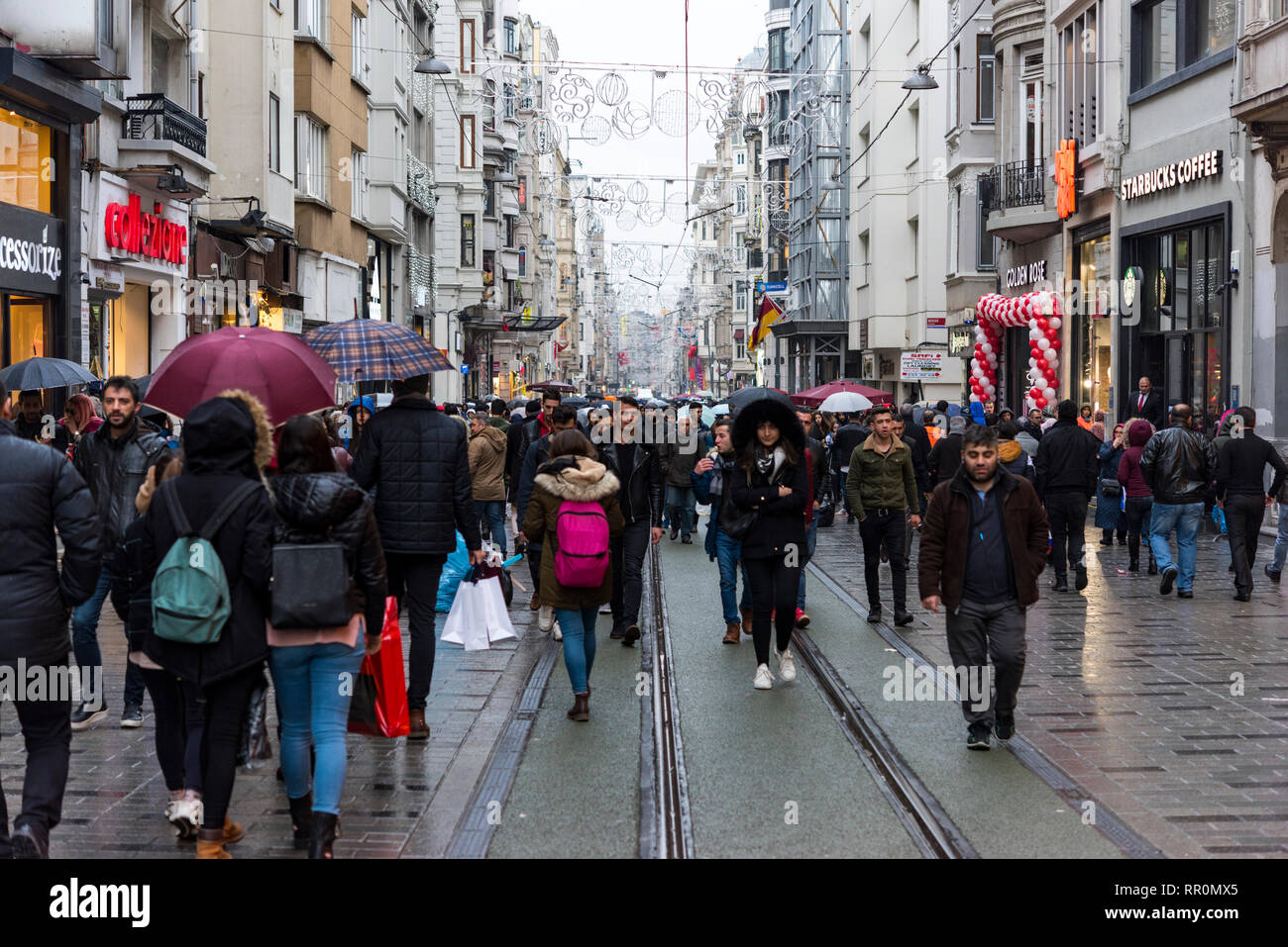 People crowden at Istiklal street in Istanbul, Turkey. Dec 29, 2018 Stock Photo