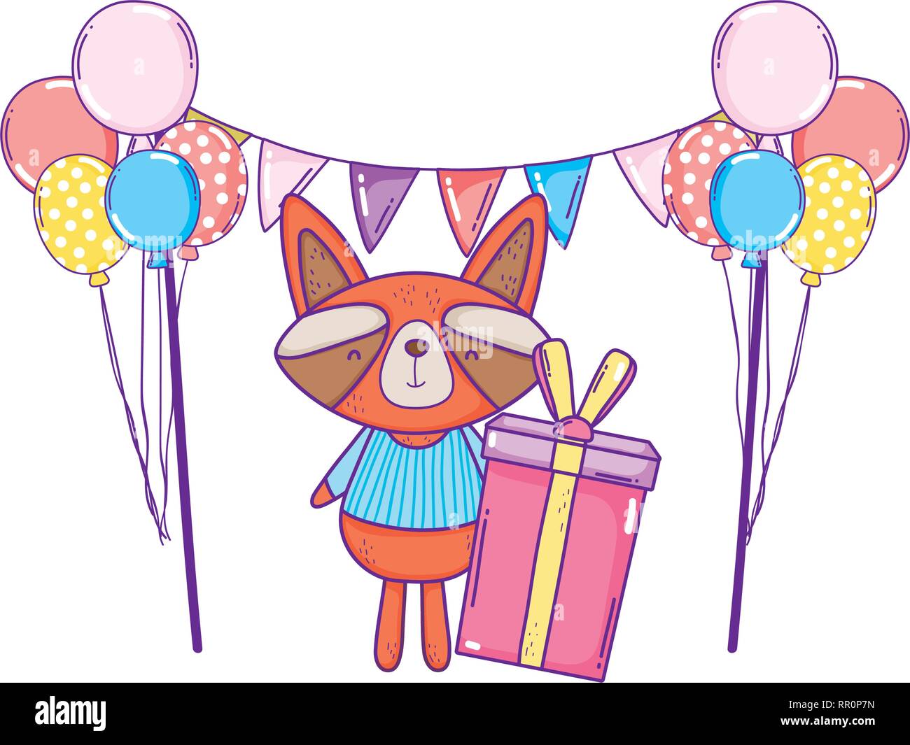 cute and little raccoon with balloons and gifts Stock Vector Image ...