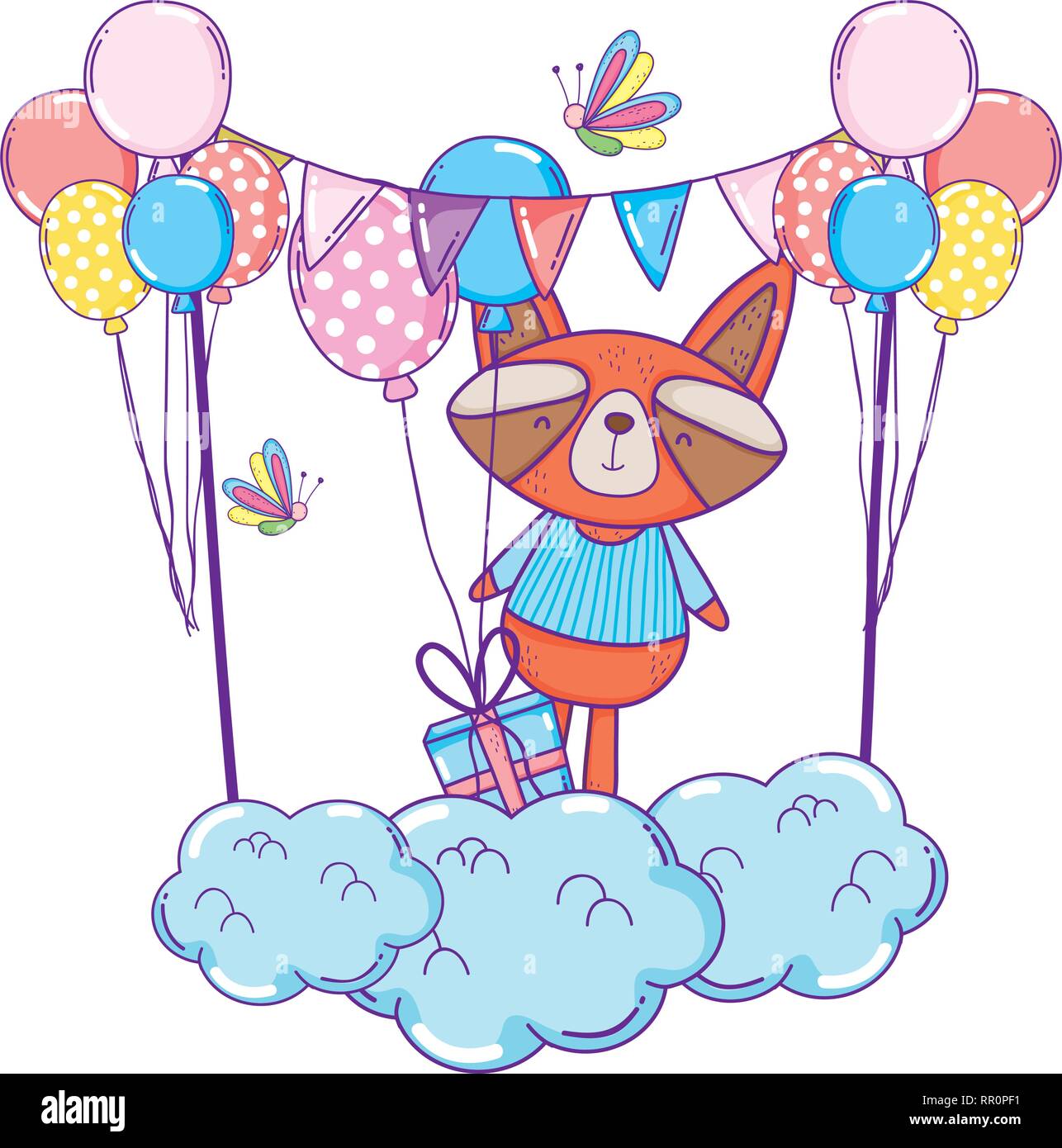 cute and little raccoon with balloons and gifts Stock Vector Image ...