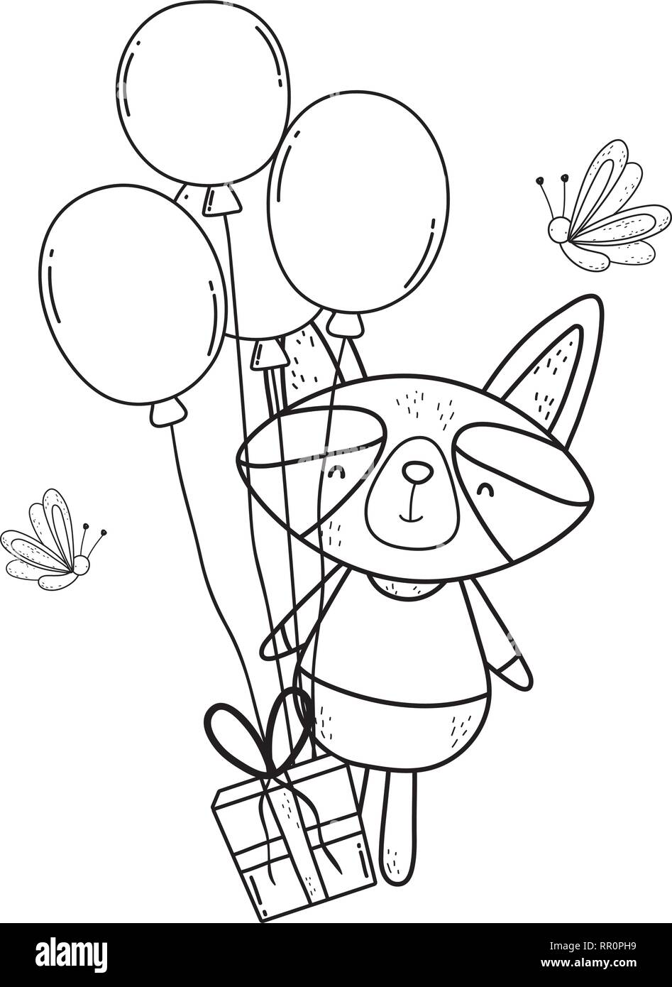 cute and little raccoon with balloons and gifts Stock Vector Image ...