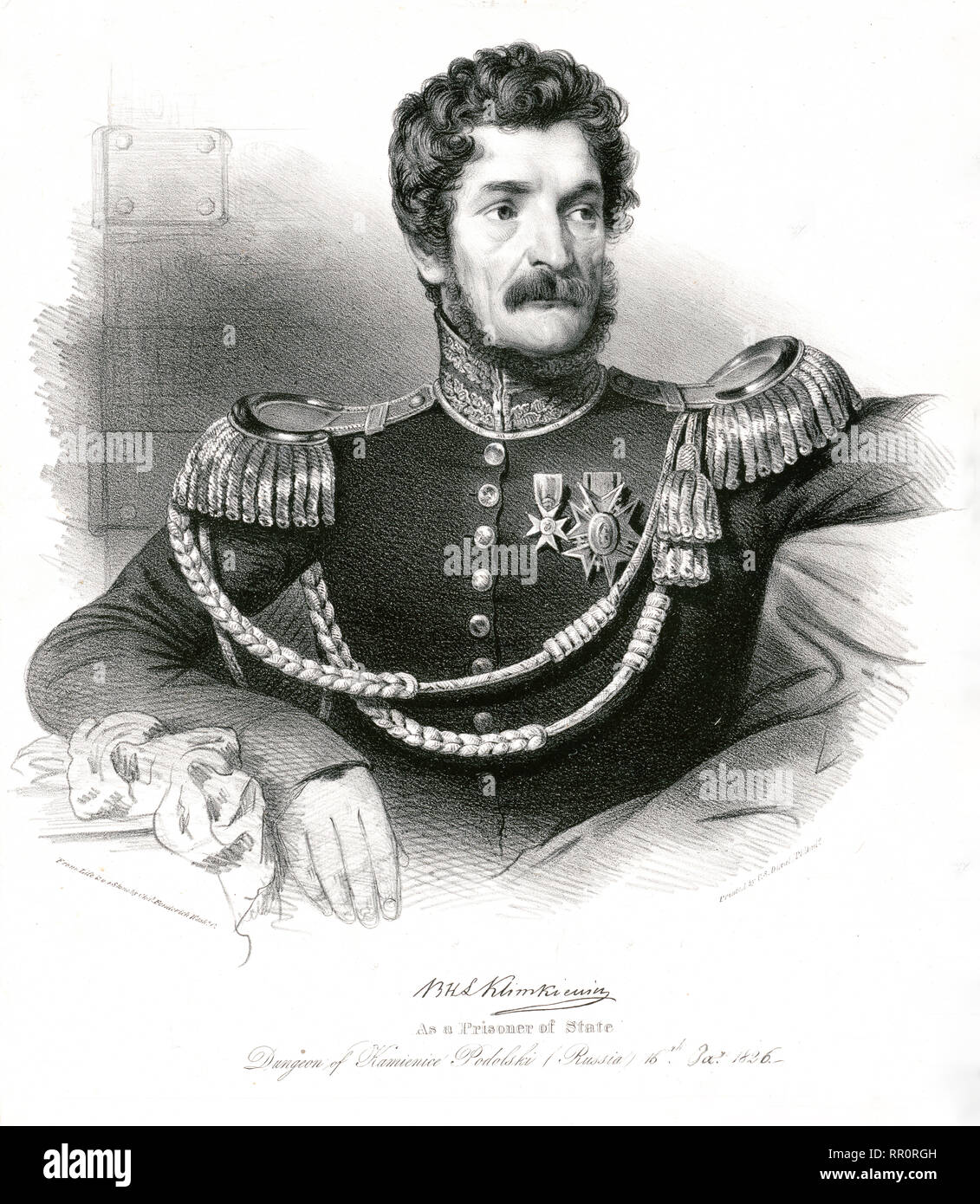 B.H.L. Klimkiewicz as a prisoner of state. Dungeon of Kamienice Podolski (Russia) 15th Jany. 1826 Stock Photo