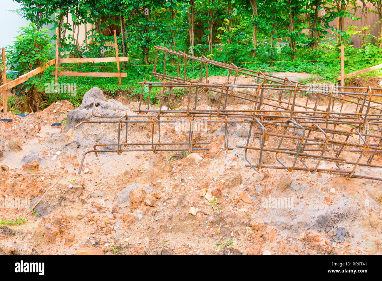 steel post on ground in construction work industry at building site
