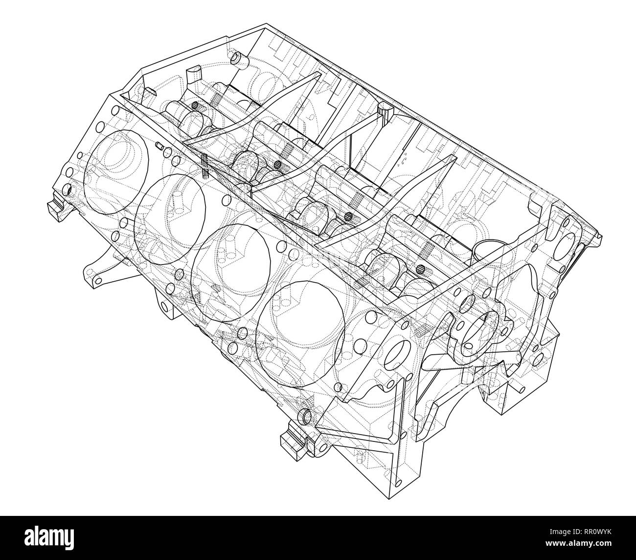 Engine block sketch. Vector rendering of 3d Stock Vector Image & Art Alamy