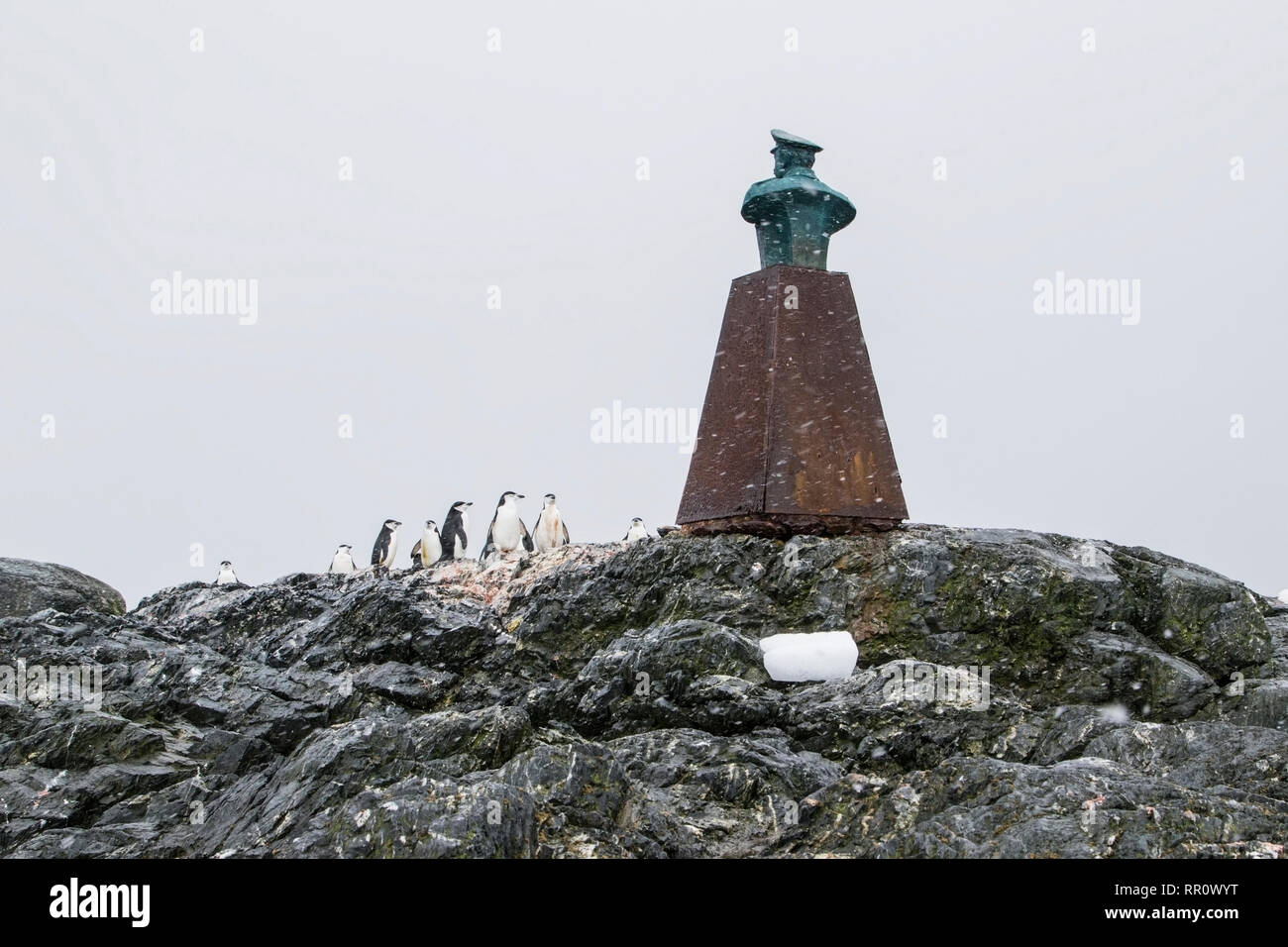 Point Wild, Elephant Island, Antarctica showing statue of Luis Pardo
