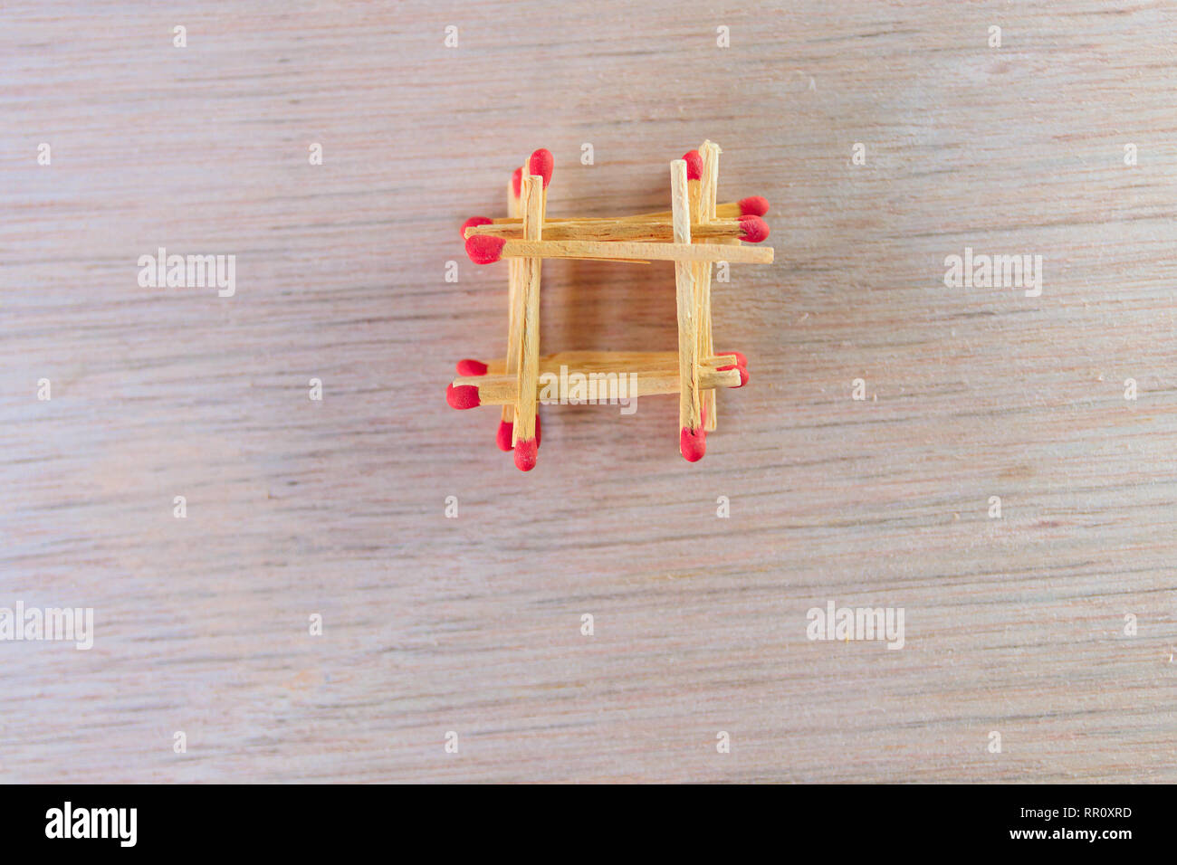 Red Head Stack match stalk with red head concept energy old vintage on wooden floor ...