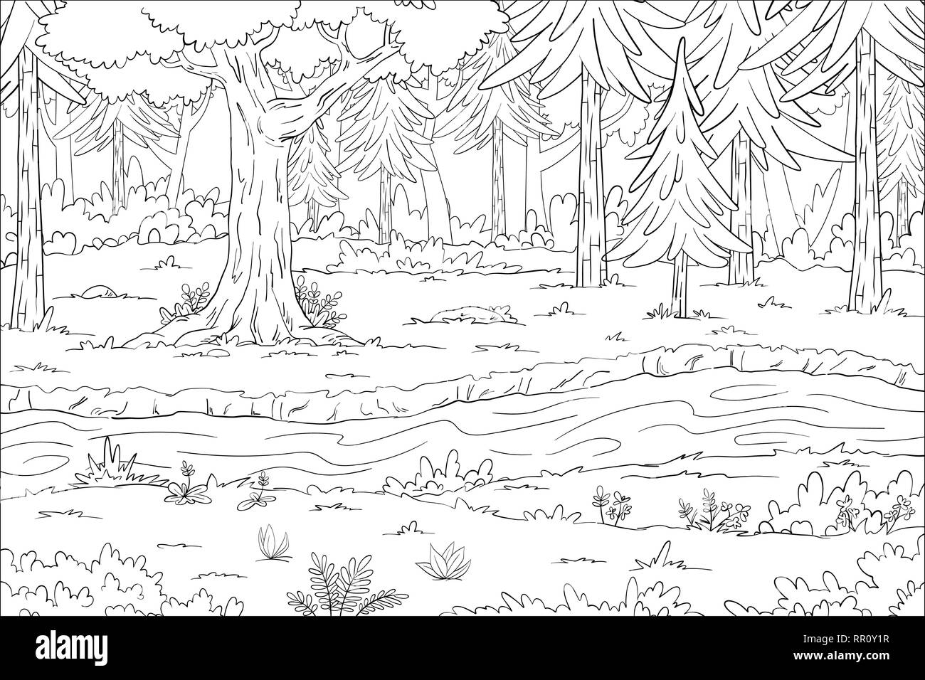 Coloring book landscape. Hand draw vector illustration with separate layers. Stock Vector