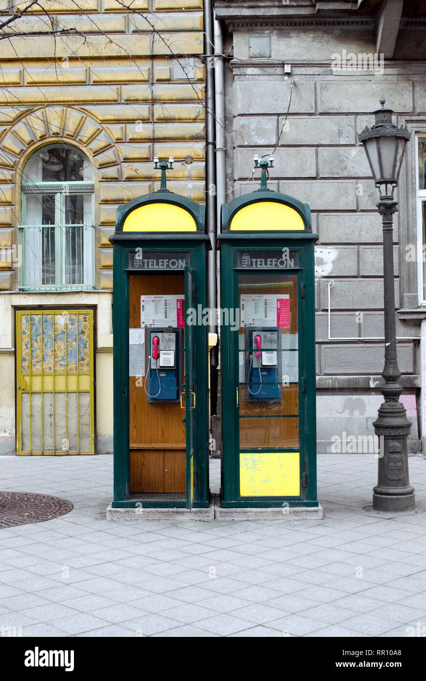 Two old phone booths in Budapest, Hungary Stock Photo Alamy