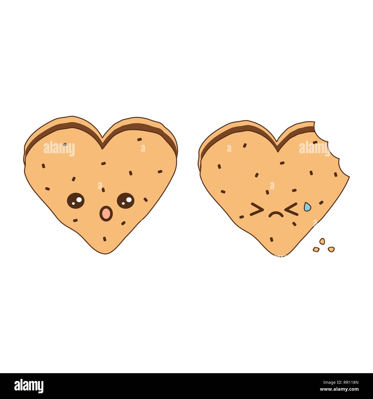 cute cartoon lovely heart shaped chocolate cookie vector illustration ...