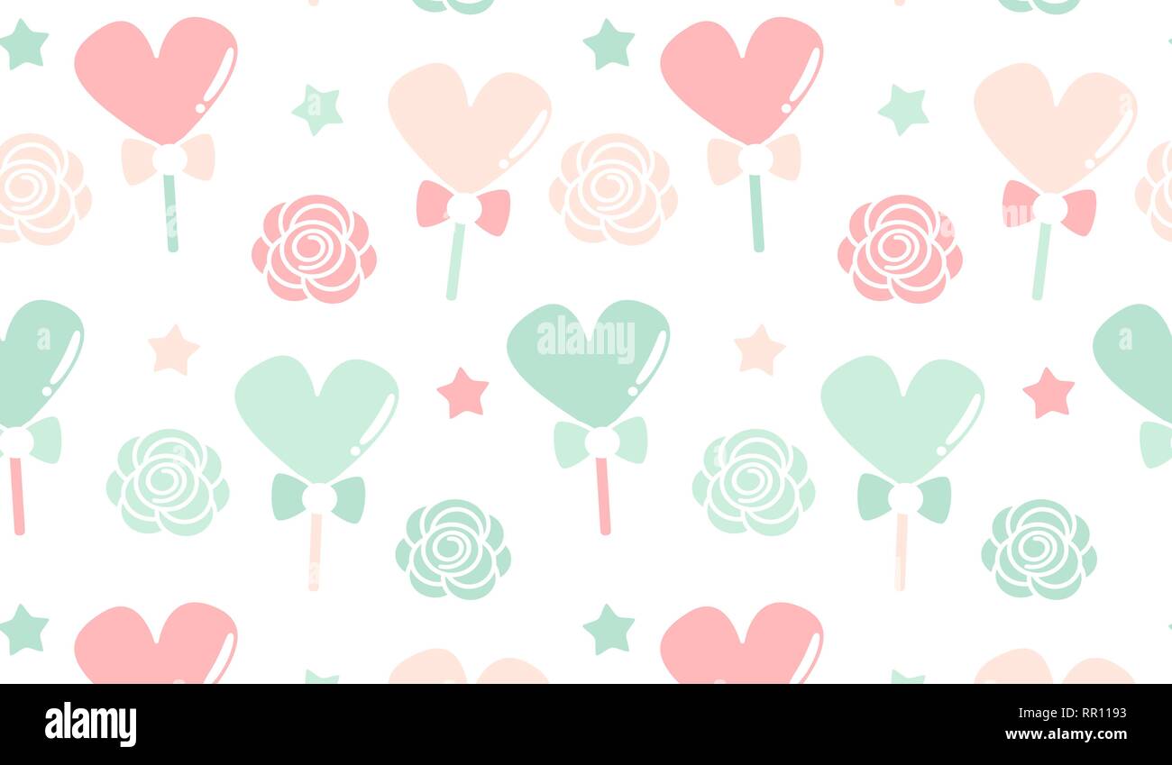 cute colorful heart lollipops seamless vector pattern background