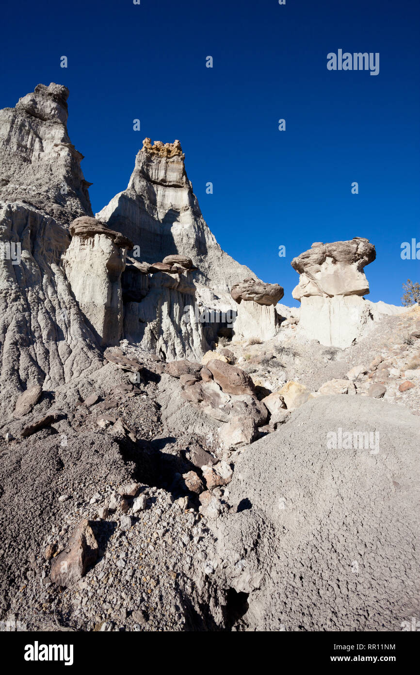 Rock formations in the Lybrook Badlands, part of the San Juan Basin of
