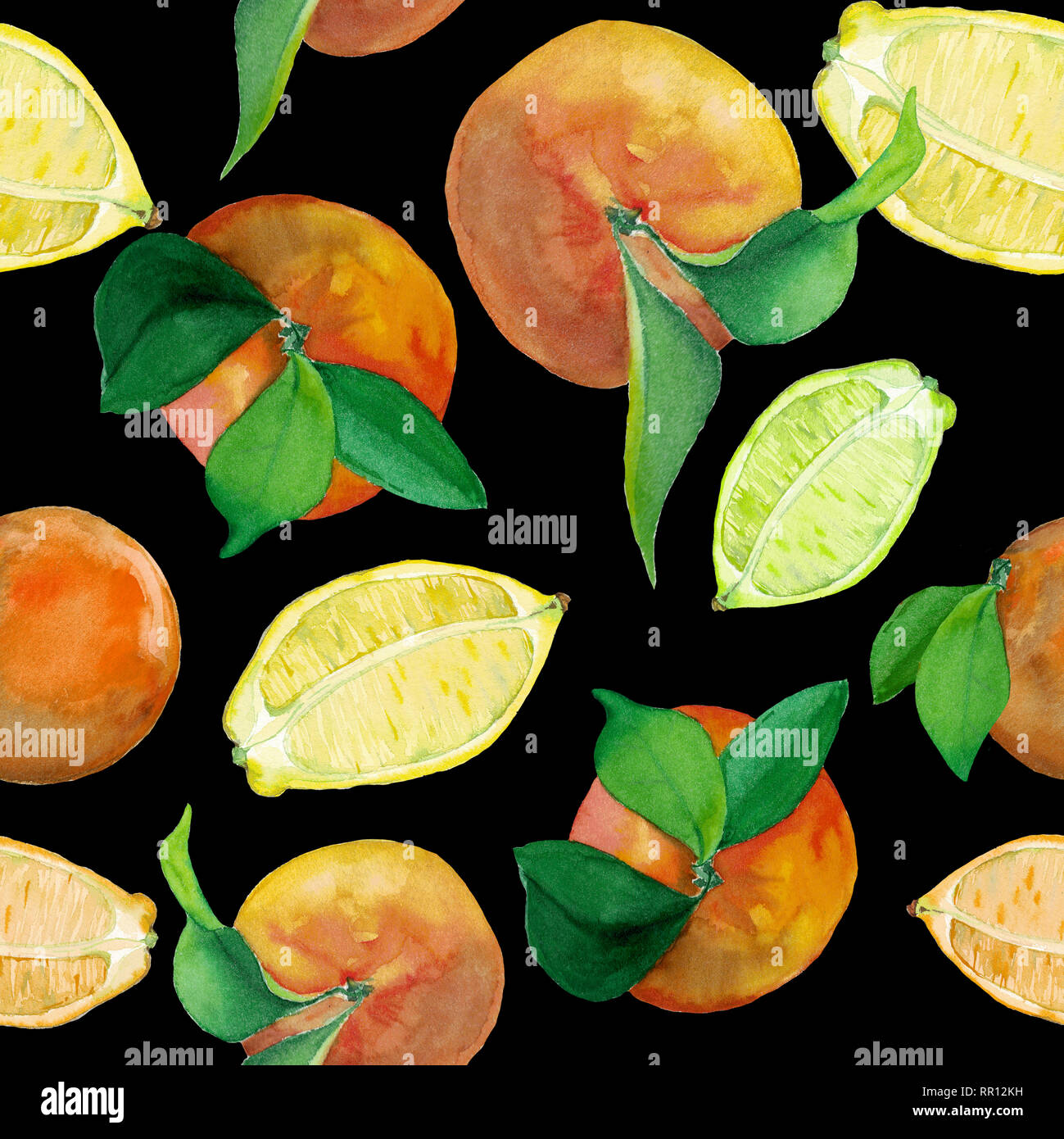 Watercolor seamless pattern of fresh citrus fruits- lemon and oranges ...