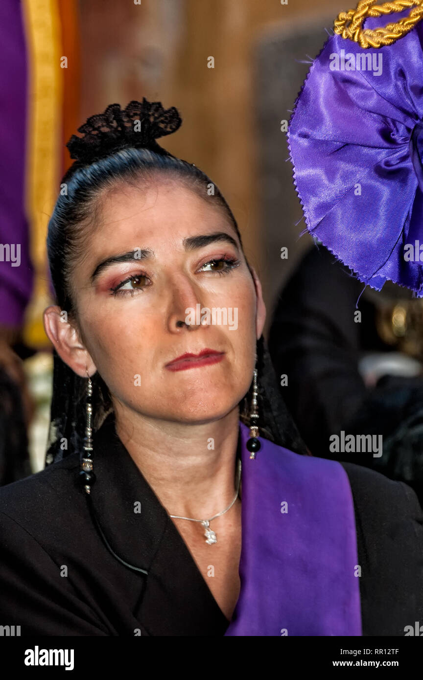 SAN MIGUEL DE ALLENDE, MEXICO - APRIL 6: Unidentified woman in the Holy Week procession on Good Friday in San Miguel de Allende, Mexico on April 6, 20 Stock Photo