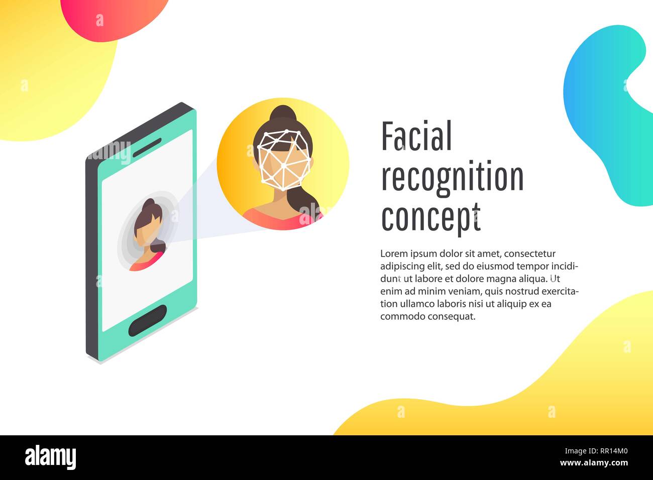 Face id of young woman. Detection of identity, biometric technology Stock Vector