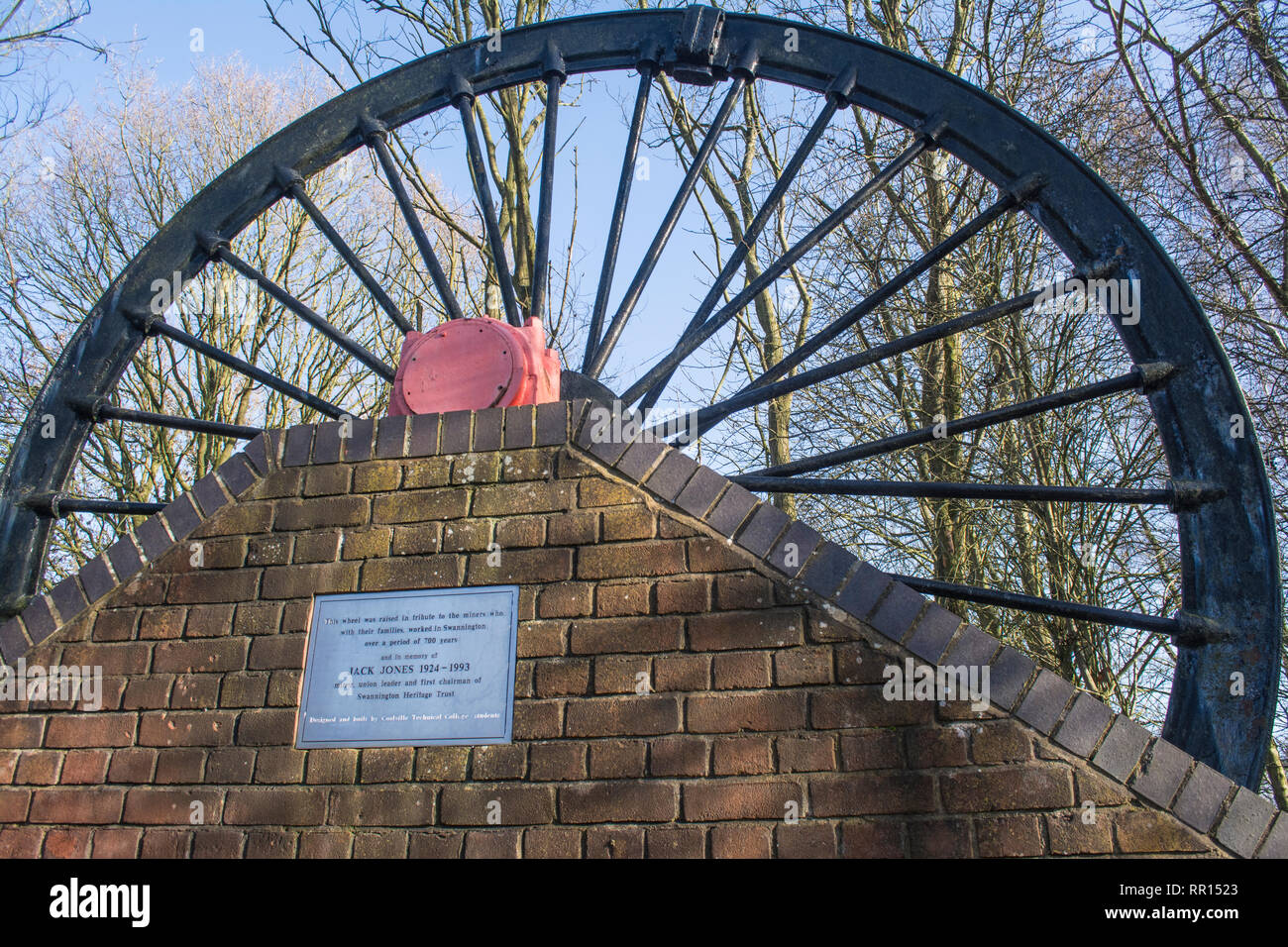 Wheel at the Snibston No 3 Former Railway and Mine at the site of the Leicester to Swannington Railway and Swannington Incline Stock Photo