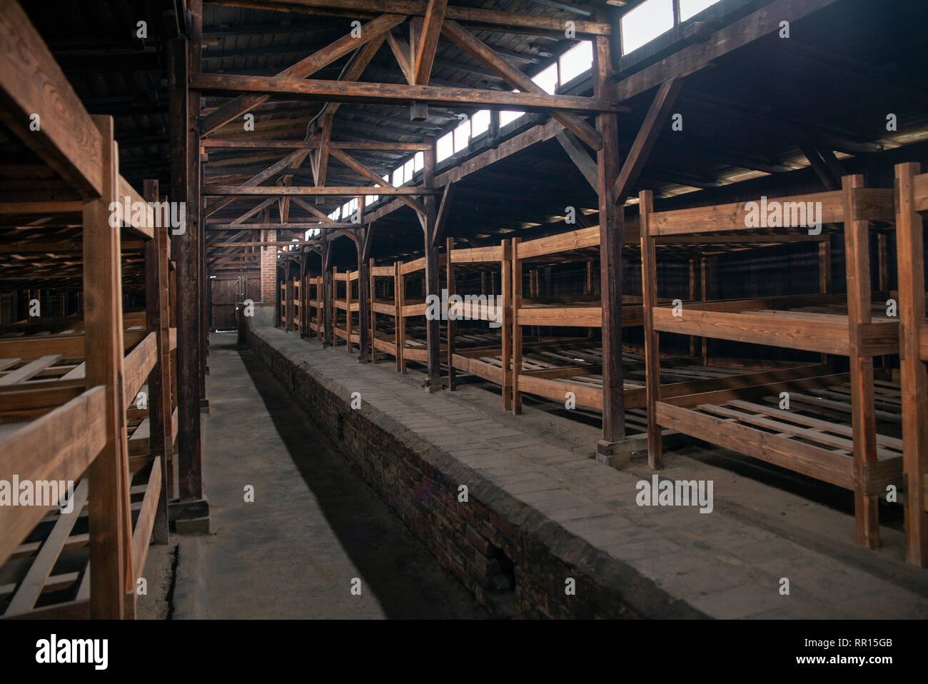 Bunks of prisoners in the barracks of the concentration camp. A