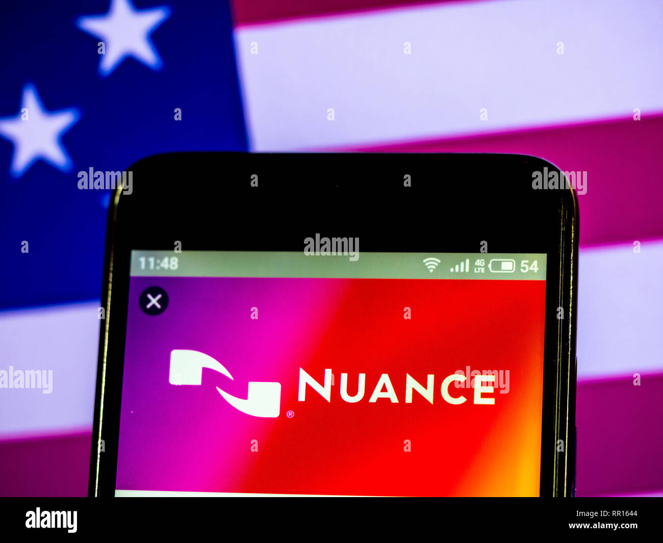Nuance Communications multinational computer software technology corporation logo seen displayed on smart phone Stock Photo