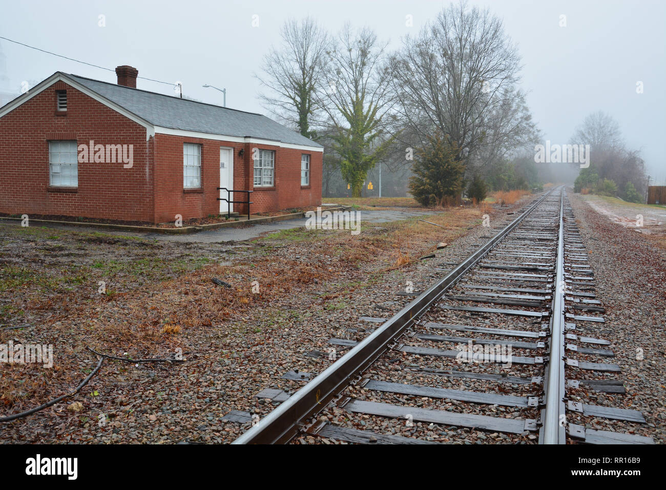 The freight line railroad tracks in Wake Forest, North Carolina. Stock Photo