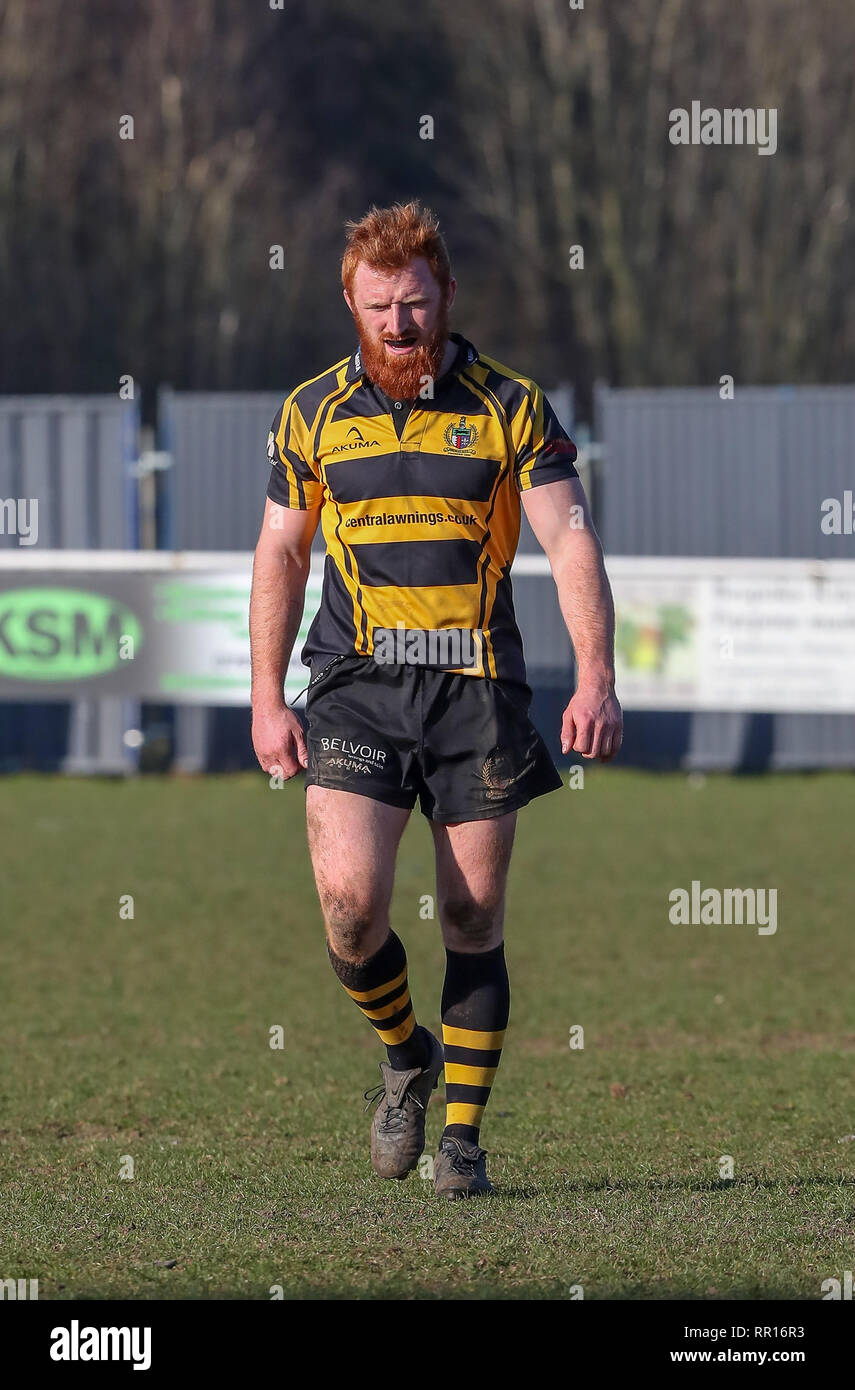 23.02.2019 Hinckley, Leicester, England. Rugby Union, Hinckley rfc v Chester rfc.  Jamie Skerritt in action for Hinckley during the RFU National Leagu Stock Photo