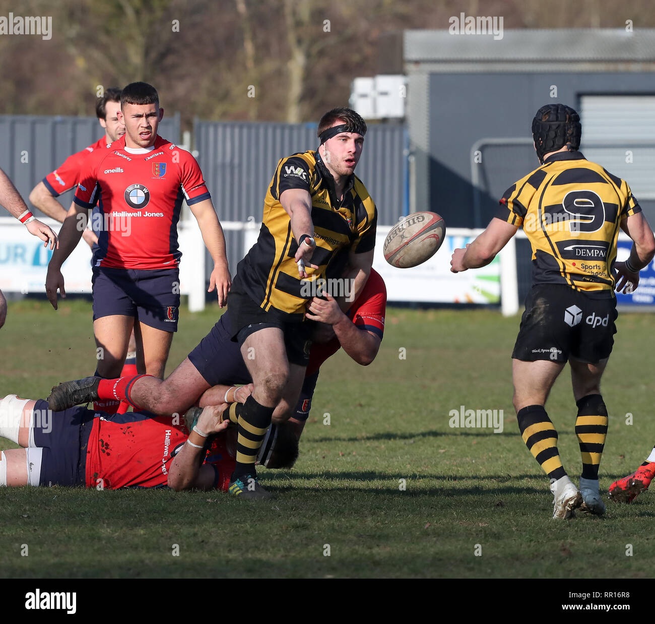 23.02.2019 Hinckley, Leicester, England. Rugby Union, Hinckley rfc v Chester rfc.  Michael Dickenson working hard in the loose for Hinckley during the Stock Photo