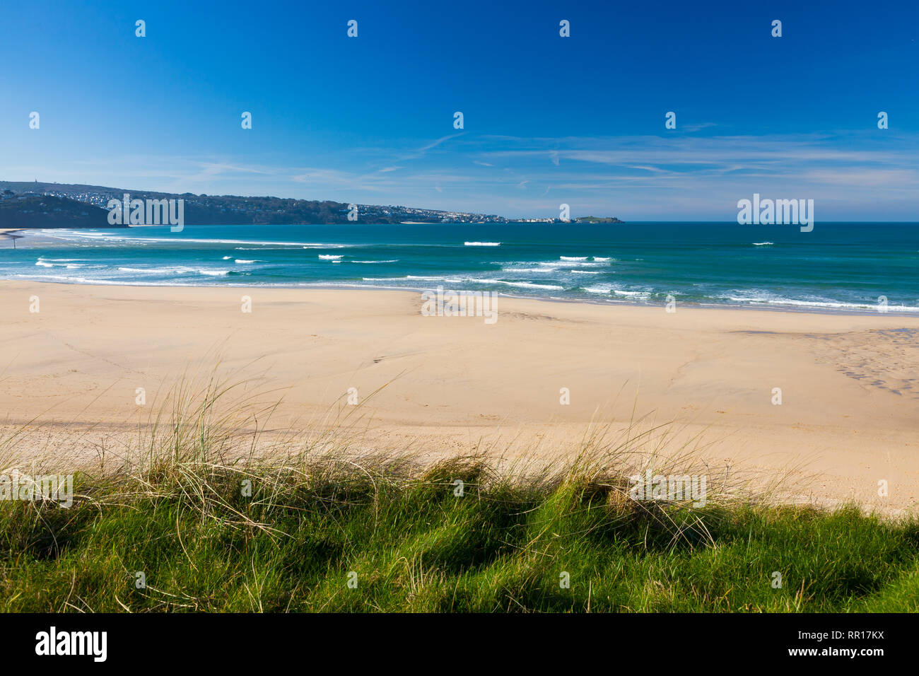 The beautiful golden sandy beach at Hayle Towans in St Ives Bay Cornwall England UK Europe Stock Photo