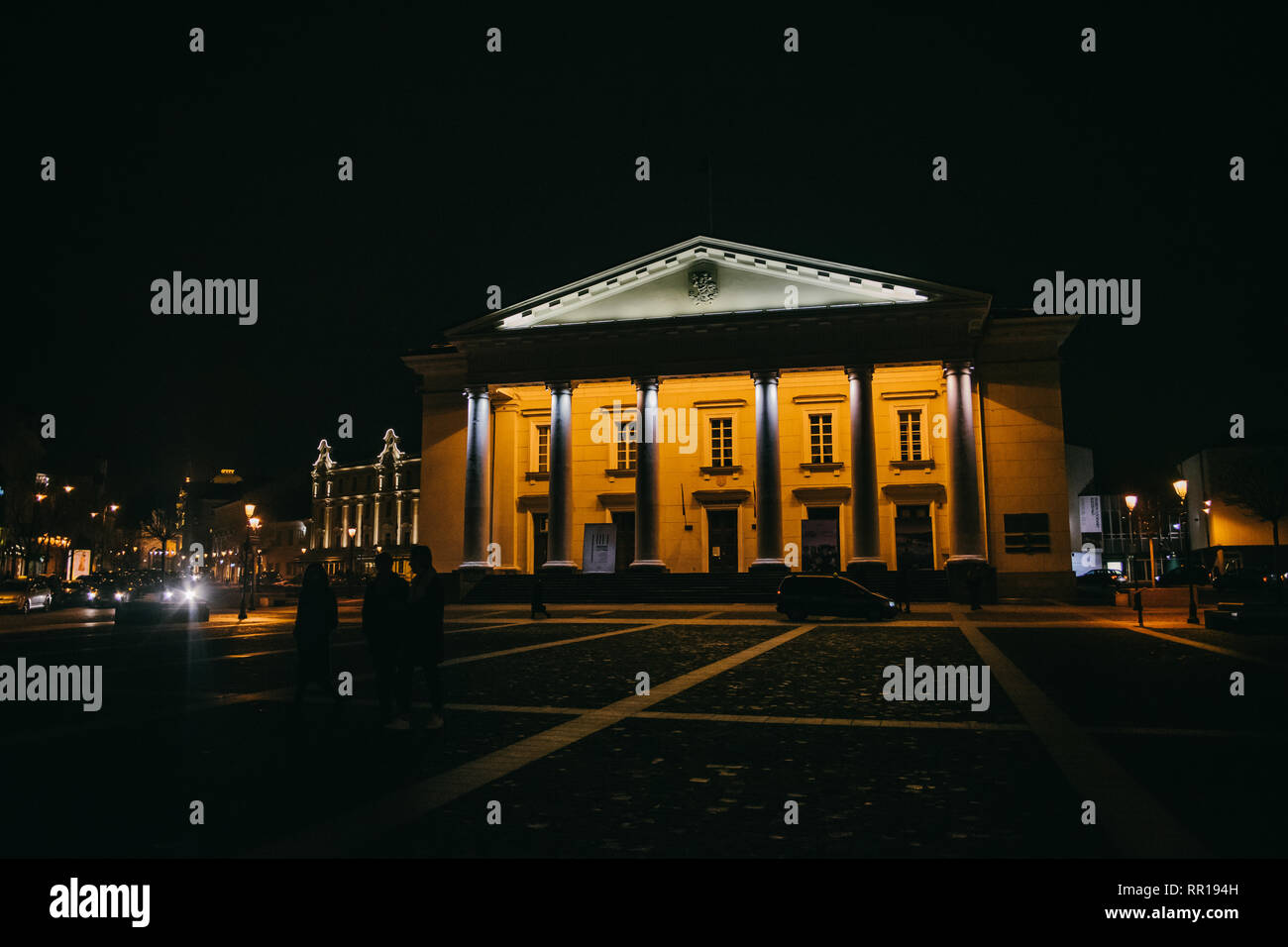 Vilnius, Lithuania: the Town Hall, Lithuanian Vilniaus rotuse at night time Stock Photo