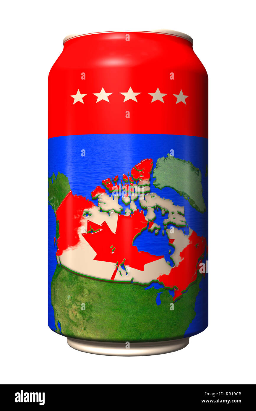 3D can with national flag of Canada in the form of relief country map isolated on white Stock Photo