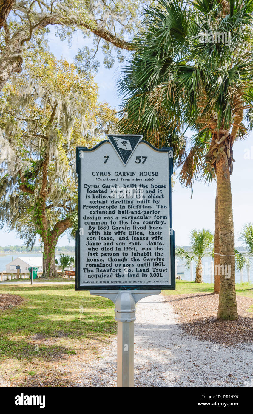 Bluffton, SC April 13, 2018 Sign by the The Cyrus Garvin House