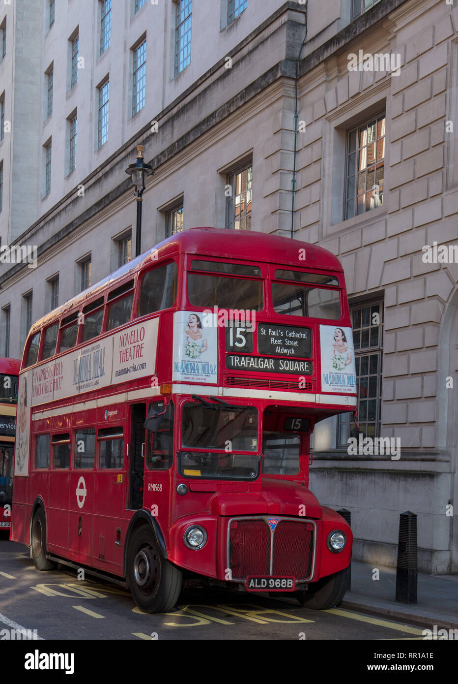 Old style heritage Routemaster double decker bus driving a reduced ...