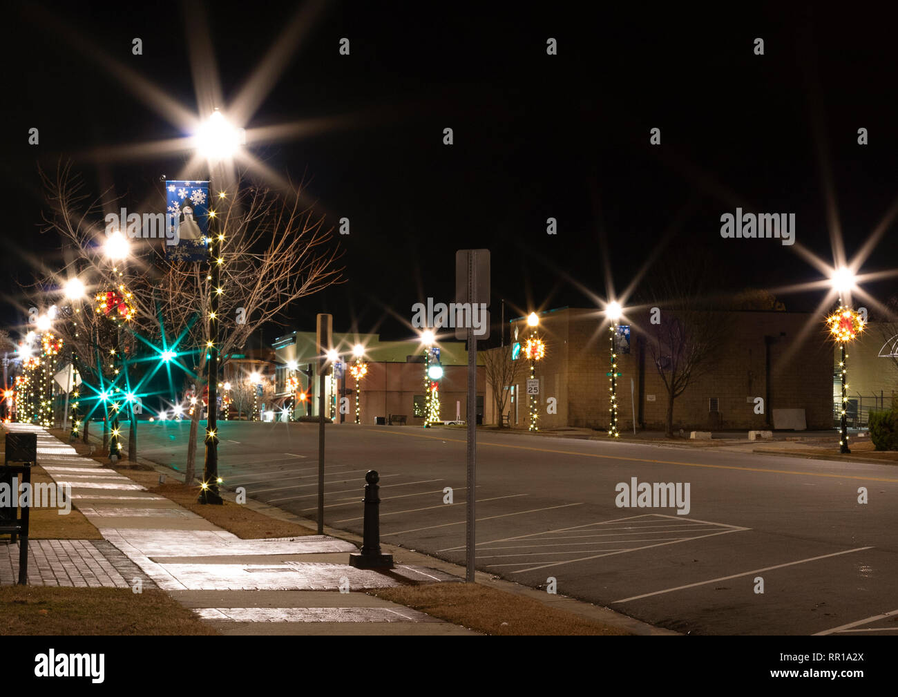 Main Street in Raeford North Carolina decorated for the holidays Stock