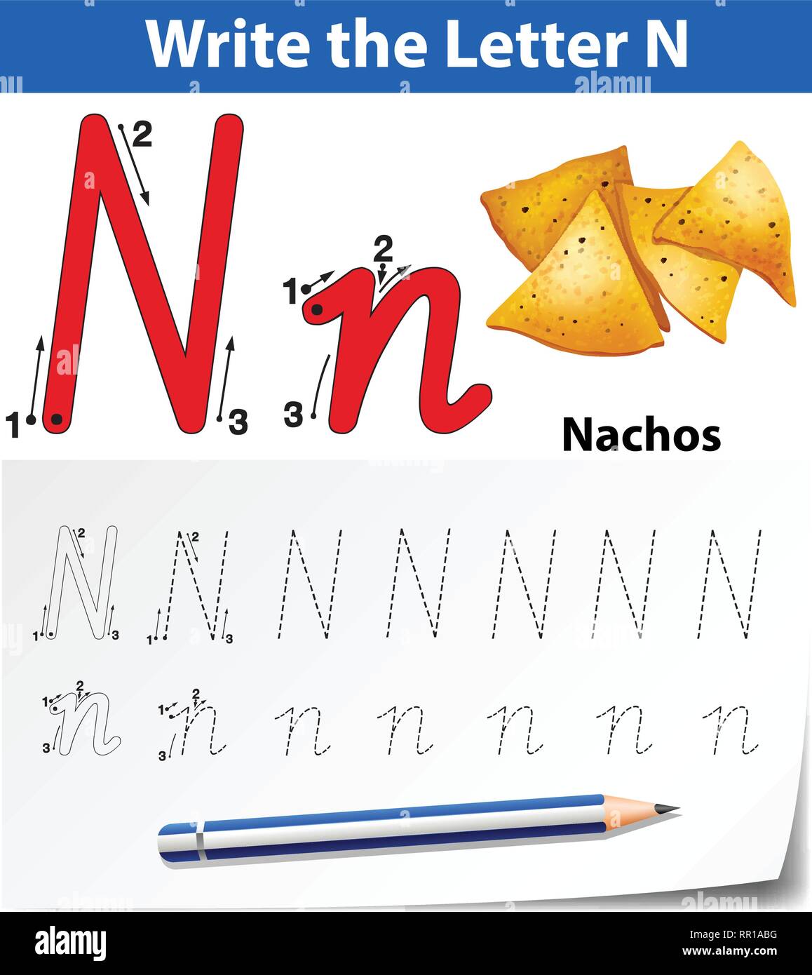 Letter N tracing alphabet worksheets illustration Stock Vector Image