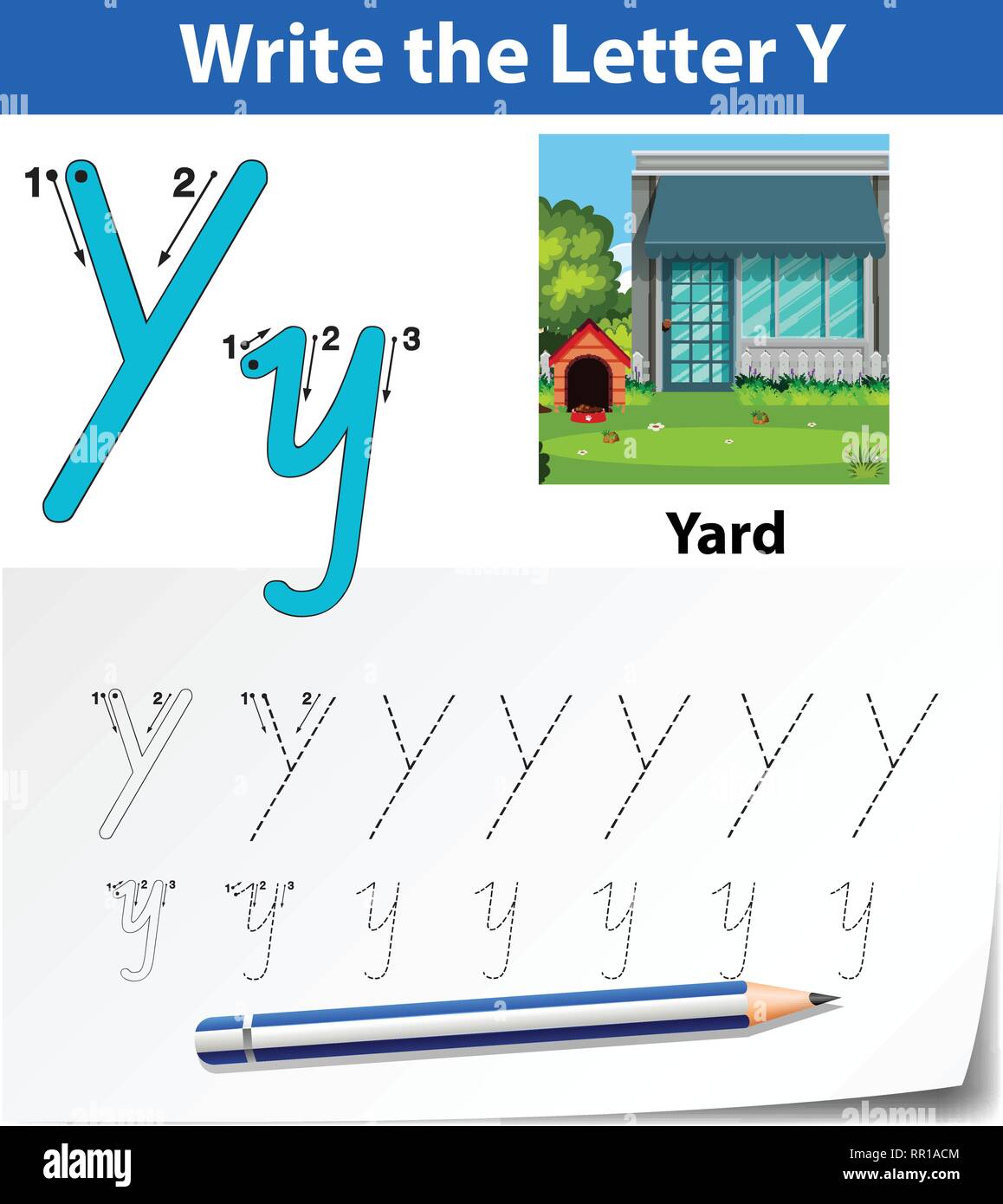 letter y tracing alphabet worksheets illustration stock vector image art alamy