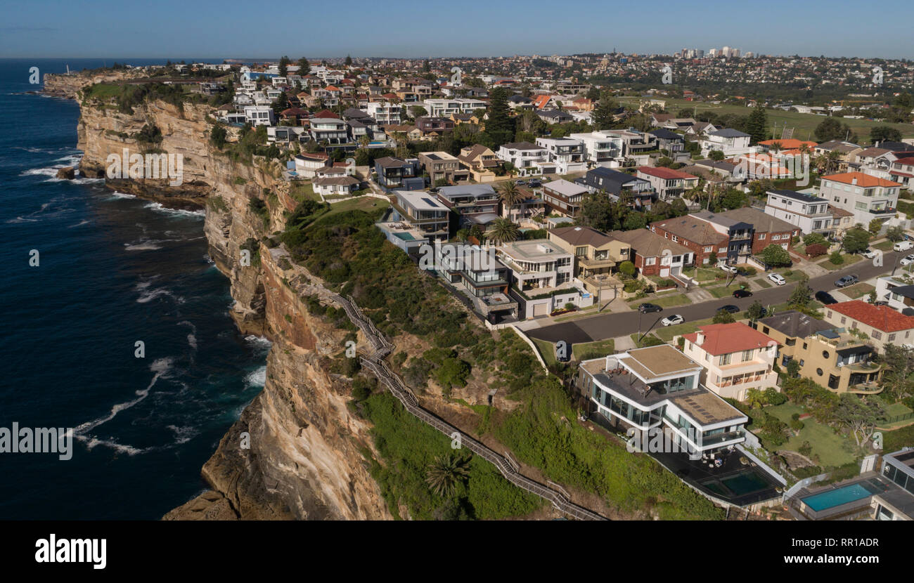 Aerial view of housing and real estate in eastern suburbs of Sydney