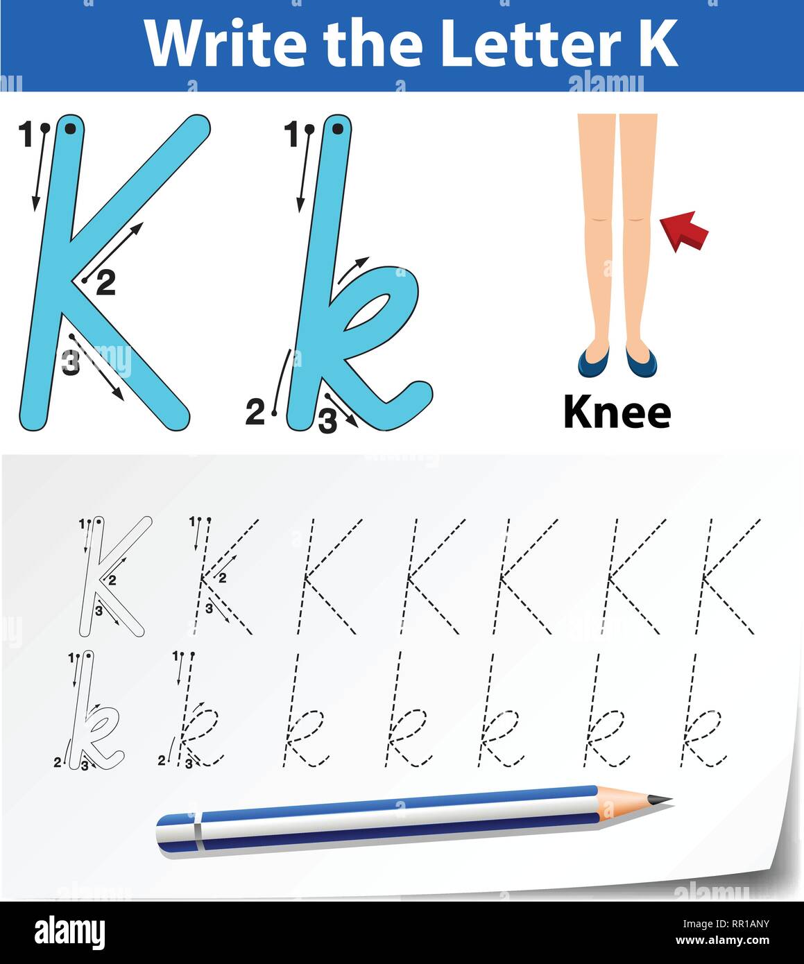 letter k tracing alphabet worksheets illustration stock vector image art alamy