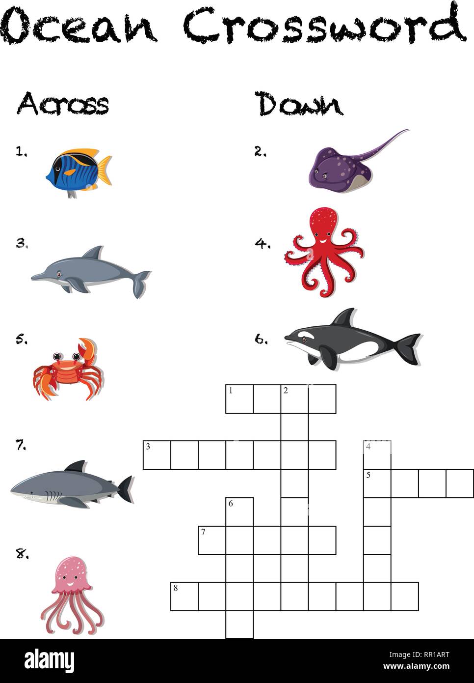 A ocean crossword game template illustration Stock Vector