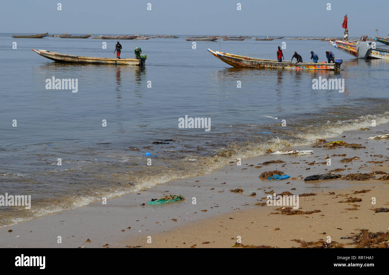 Artisanal pirogues in Mbour beach, Petite Cote, Senegal Stock Photo