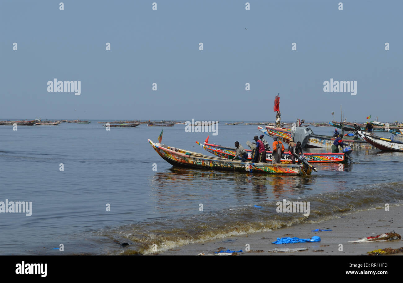 Artisanal pirogues in Mbour beach, Petite Cote, Senegal Stock Photo
