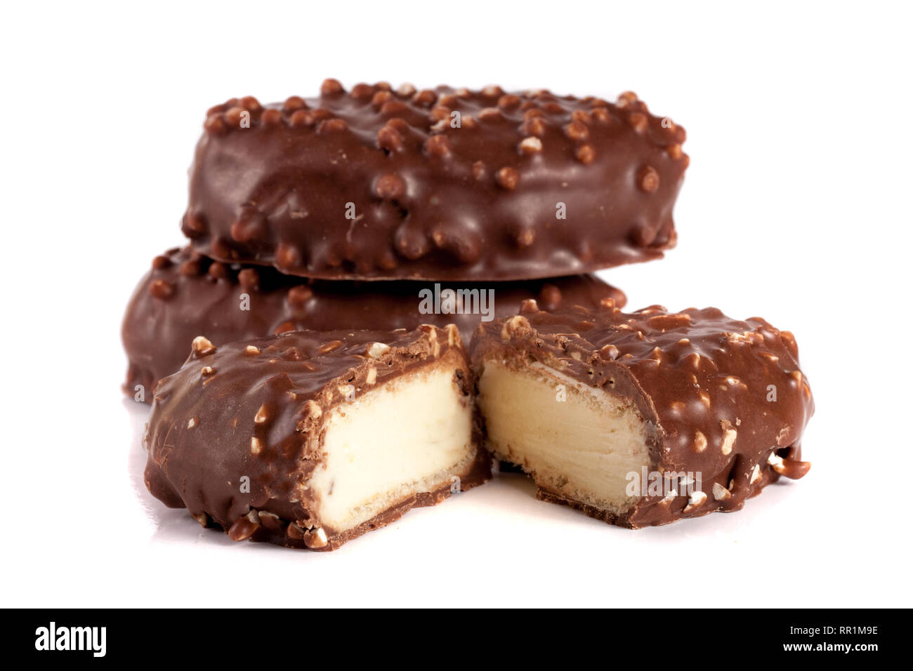 chocolate candy with white filling isolated on white background Stock