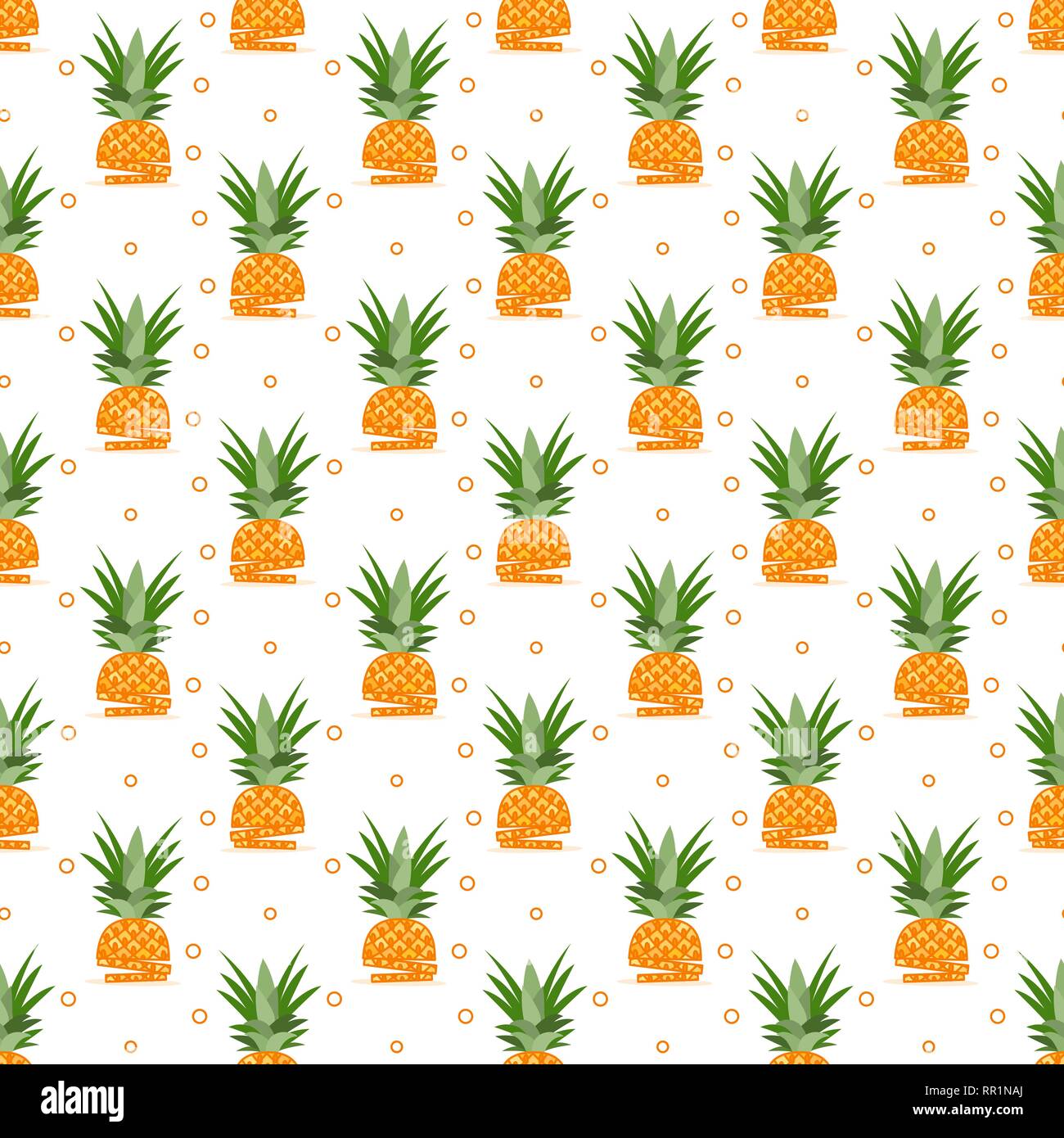 Vector seamless pattern with pineapples, pineapple slices. Tropical ...