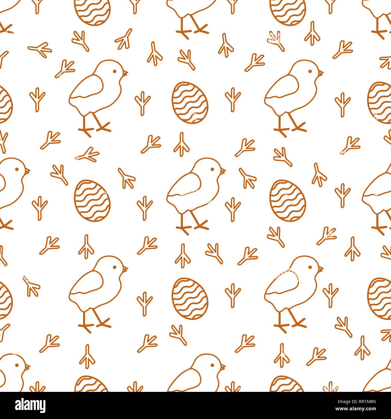 Seamless pattern with chicken, traces of chicken, decorated eggs. Happy ...
