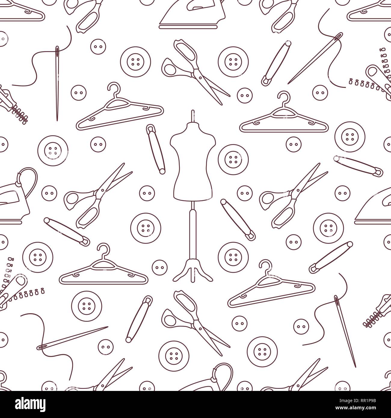 Vector seamless pattern with tools and accessories for sewing. Template ...