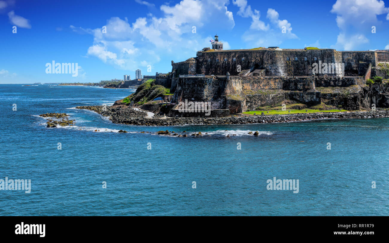 The old fort of El Morro on the coast of San Juan Puerto Rico Stock