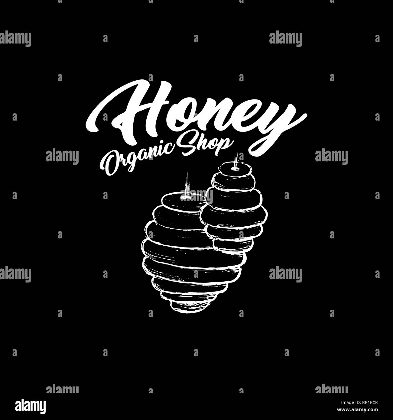 Honey Bee, Chalkboard Sketch Logo Design with Honeycomb Pattern ...