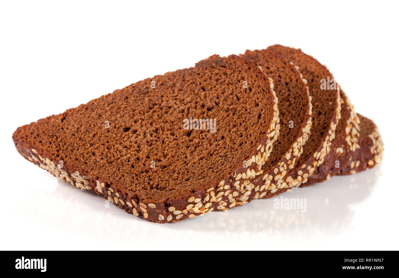 slices of black bread with sesame seeds isolated on white background ...