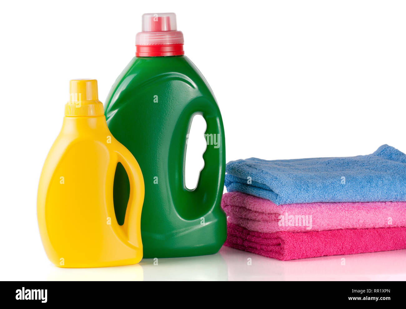 bottle laundry detergent and conditioner or fabric softener with towels  isolated on white background Stock Photo - Alamy